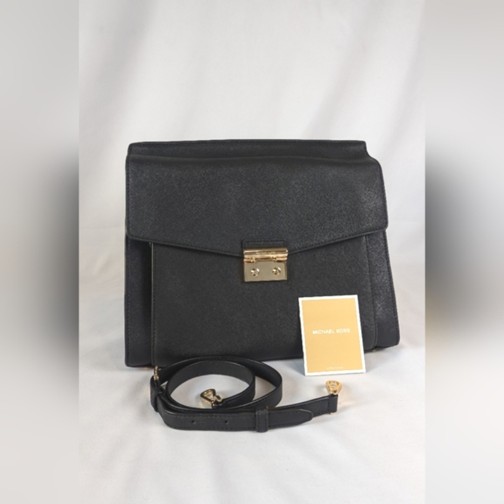 Michael Kors Essex Satchel Black Saffiano Leather Laptop Bag Briefcase Crossbody - Picture 16 of 16
